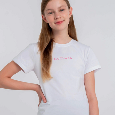 Mochara Childs Premium Cotton Logo T-Shirt #colour_white-pink