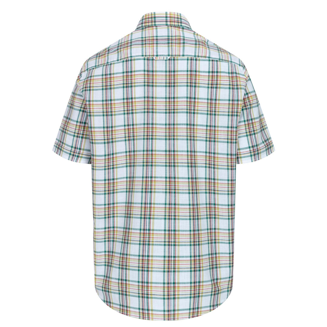 Hoggs of Fife Girvan Men's Short Sleeve Checked Shirt #colour_white-mustard-green