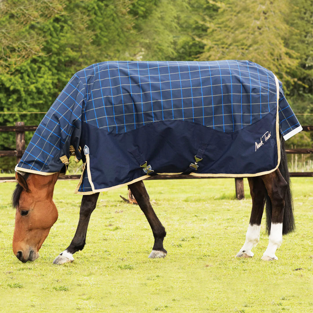 Mark Todd 0g Lightweight Combo Neck Turnout Rug #colour_navy-beige-royal-plaid